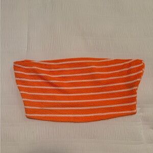 SHEIN Orange and White Striped Crop Top
